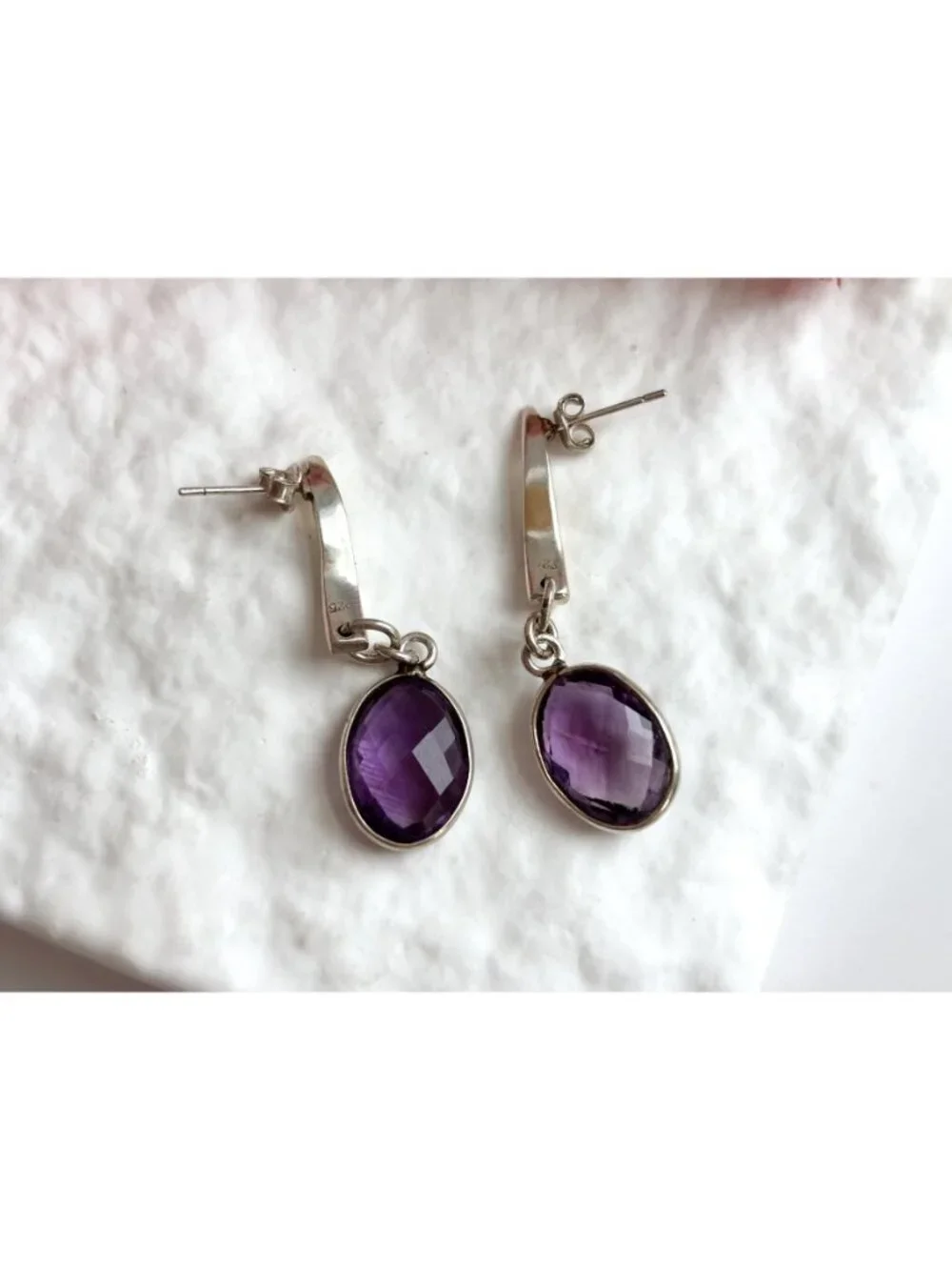 Amethyst Gemstone Swirly Minimalist Vintage Sterling Silver 925 Earrings